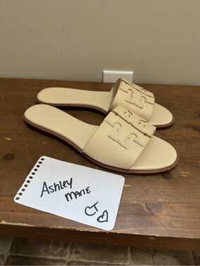 Tory Burch Cream Leather Slide Sandals Size 9.5
